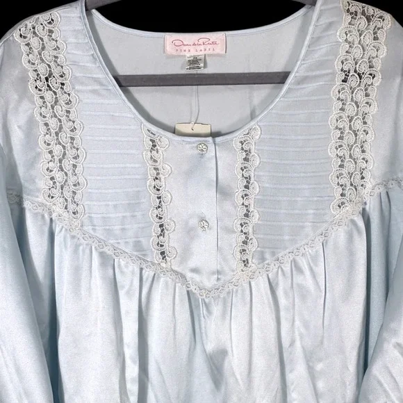 Oscar de la Renta ~ Pink Label ~ Blue Crystal Satin Lace Nightgown Size 2X